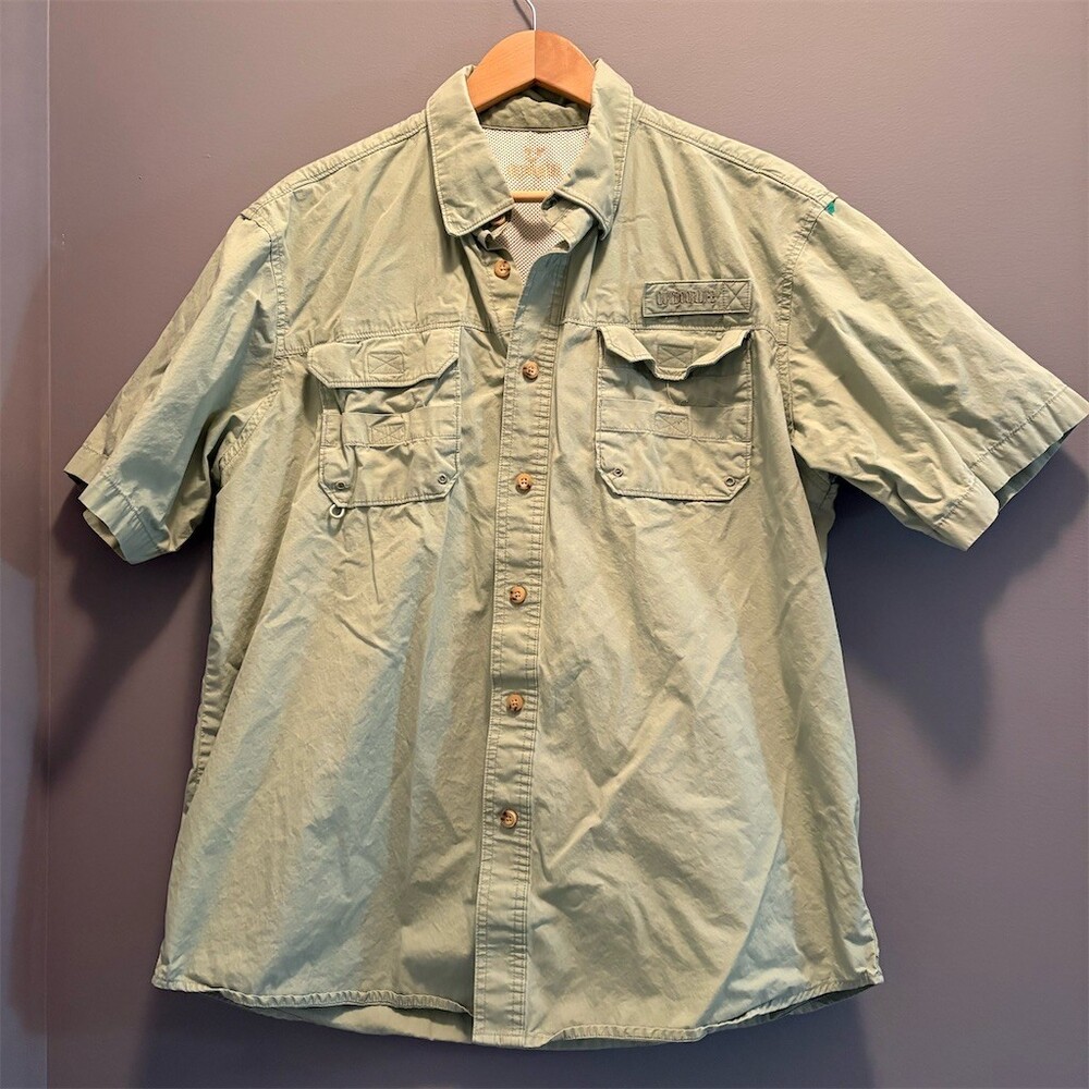Outdoor Life Fishing Shirt Mens Size L Light Green Vented Short Sleeve